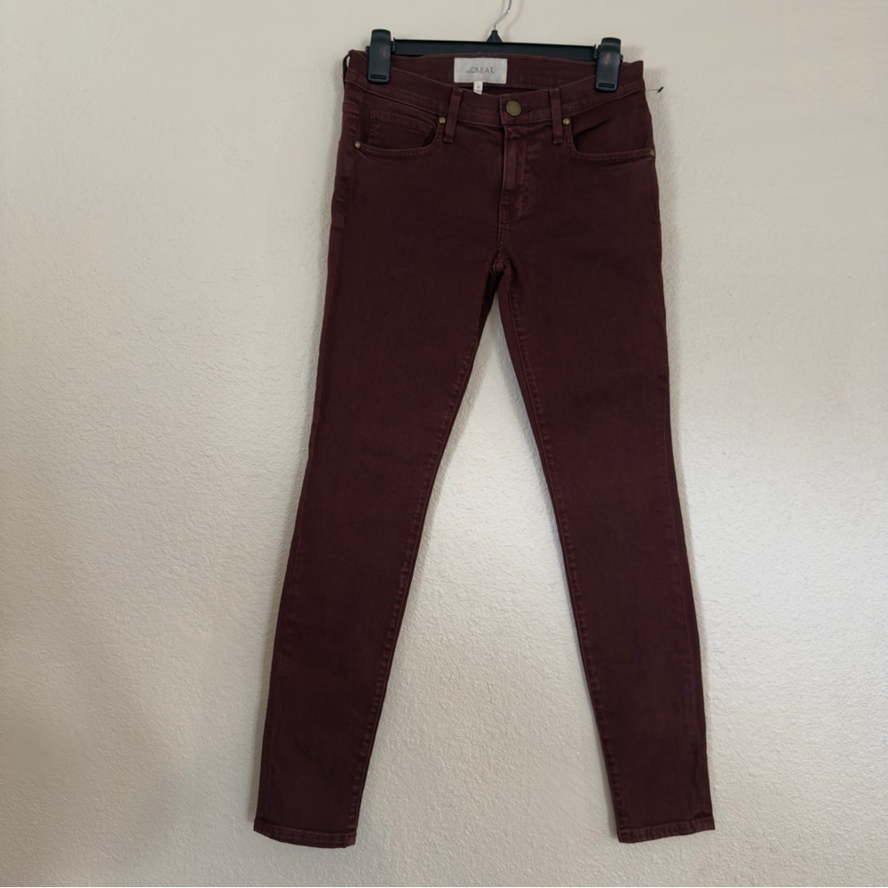 NWT The Great Skinny Skinny Jeans 25 Womens Mid Rise Dark Wine Maroon Denim